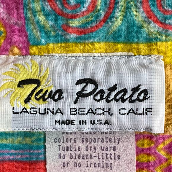 Vtg 80s 90s Two Potato Retro Artsy Midi Tiered Tie Shoulder Dress M Resort Wear - Picture 13 of 16